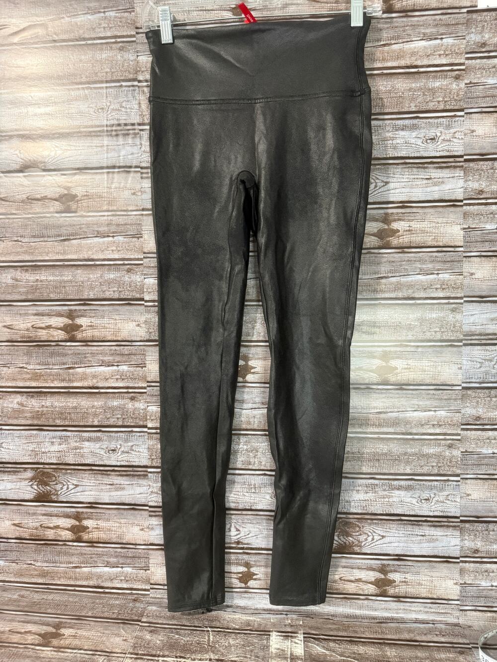 Spanx Faux Leather Leggings Hi Rise Black Shimmer Size Medium